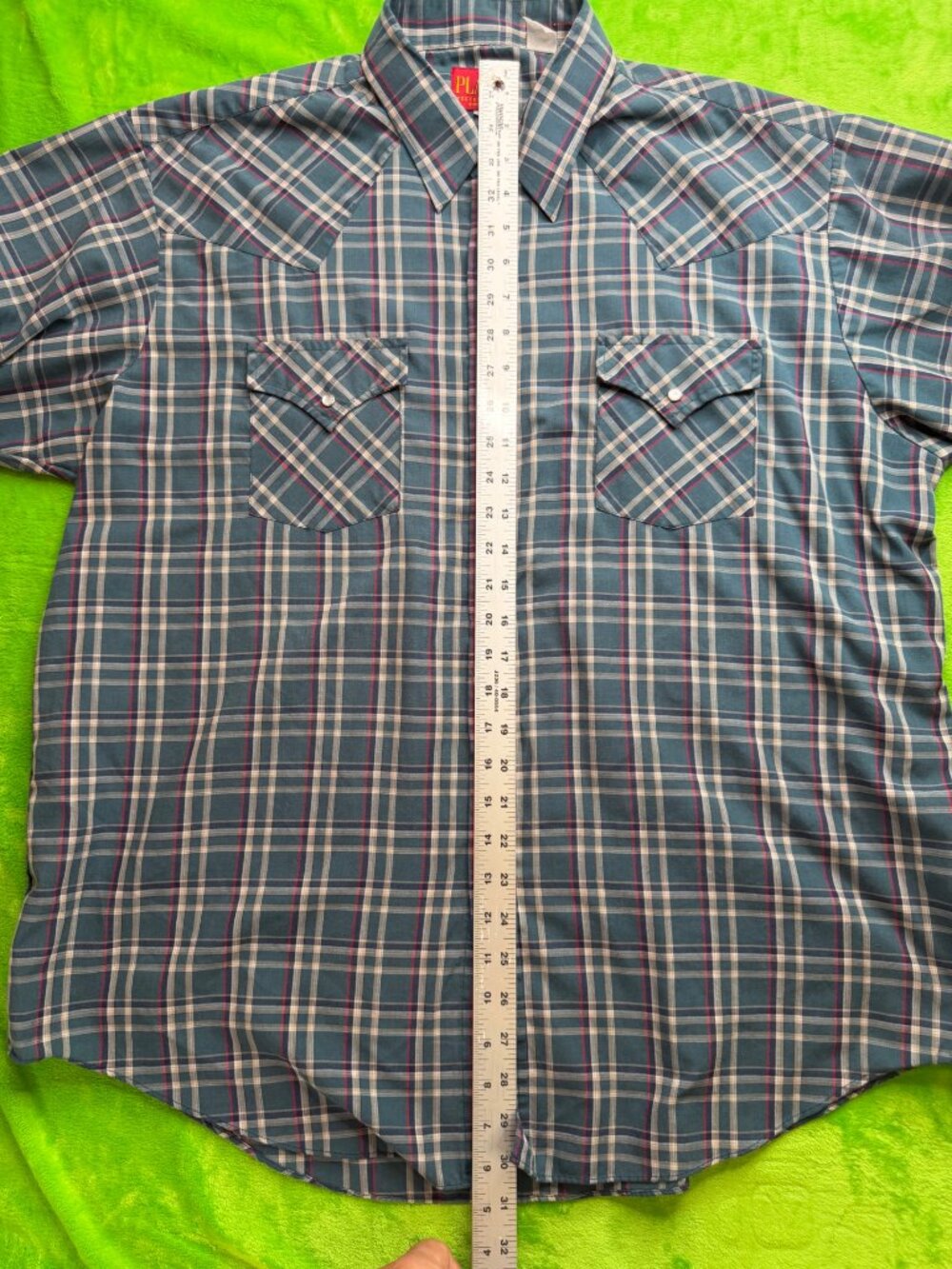 Plains Western Wear XL Plaid Button-Up Shirt Blue - Picture 6 of 7